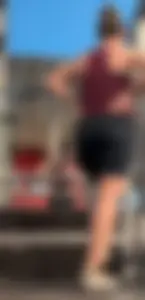Pawg bending over with VPL, shorts ripped on lips