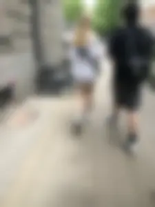Blonde candid teen in shorts with hot slim legs street creepshots