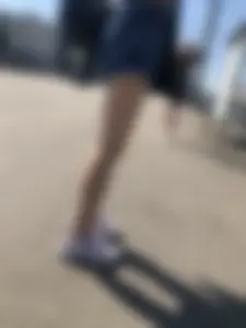 Cute Gilr with Thin Legs in Blue Denim Shorts Street Creepshots Gallery