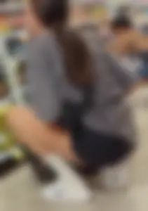 Skinny babe in booty shorts looking for groceries