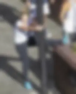 Blonde with see through leggings and no panties exercising in public in London