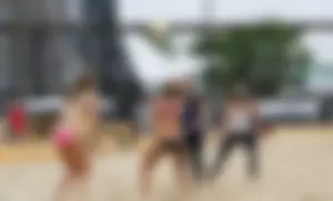 Sexy beach volleyball girls in bikinis
