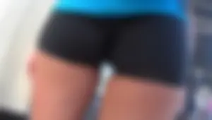 Skinny sexy girl buying ice cream in tight spandex shorts with a nice ass, gap, and camel toe