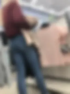 Cute Blonde Girl in Tight Blue Jeans Store Candid