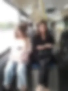 Gorgeous candid chick wearing tight leather pants sitting in a public bus creepshots