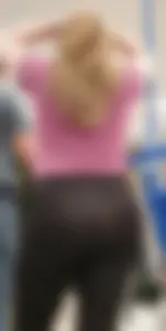 Amazing MILF See Through Visible Thong in Black Leggings Shopping with Husband
