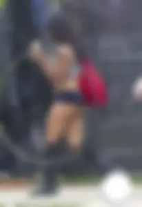Sexy black teen hula hoop girl in tiny black shorts showing her cheeks