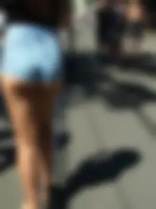 Sexy ass girl walking with friends in short shorts showing her nice ass cheeks