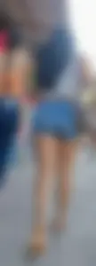 super sexy denim short shorts on this brunette with tremendous legs and big butt
