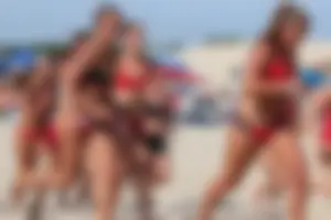 Lifeguard tournament girls on the beach