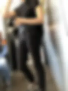 Skinny Legs in Black Jeans Public Transport Closeup Gallery