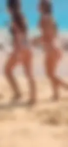 Two girls, two thong bikinis, 4 firm and bouncy bubble cheeks