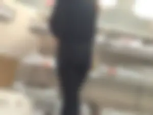 Skinny girl shopping in tight black jeans