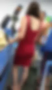 Milf in line in maroon dress with some curves