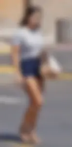 Hot brunette with a great ass in tight denim shorts