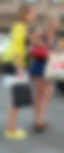2 pretty blonde friends out in shorts