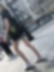 Candid Teen in Denim Shorts And Sneakers With Slim Legs Street Photos