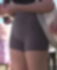 Tight cameltoe shorts closeup