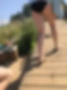 Skinny girls in swimsuits at the beach passing by pics