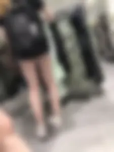 Hot Girl with Pale Skin in a Store Wearing Blue Denim Shorts Creepshots
