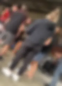 Curly Blonde Hair College Girl in Tight Red Leggings (OC)