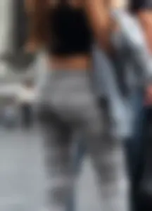 Hot ass babe in grey patterned leggings with a nice ass and vpl
