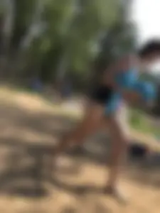 Wet Girls in Swimsuits Walking Towards Water at a Lake Beach Photo Series