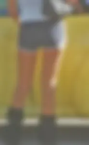 Skinny babe going to her car in little cotton shorts