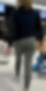 Sports store blonde worker in nice leggings