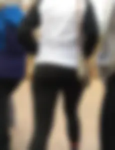 Christmas store girl with a nice booty in leggings with vpl
