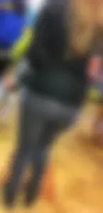 PAWG blonde in grey leggings while shopping