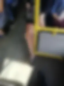 Cute Girl in Glasses and Pantyhose Bus Candid Photo