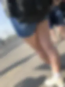 Muscular Legs And Butt in Denim Shorts - Street Creepshots Gallery on a Crosswalk