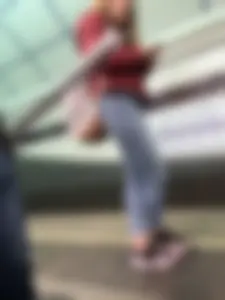 Girl in Blue Tight Jeans Candid Photo