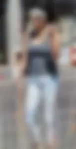 Flat ass brunette walking in leggings with big boobs