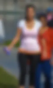Thick lady walking in leggings with a big booty
