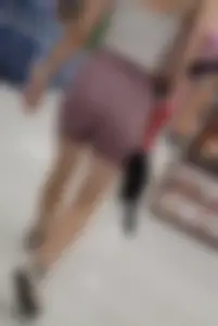Cute butt Blonde VPL at Wal-Mart in pink biker shorts (OC)