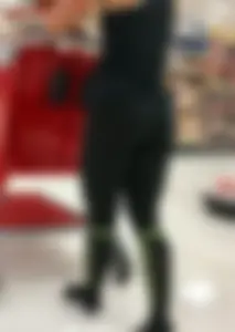 Ponytail brunette at Target in leggings with an athletic round ass