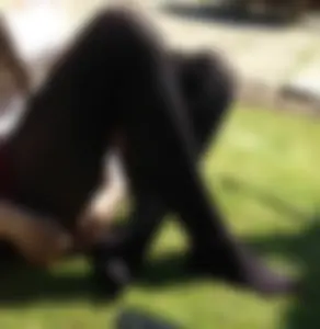 Sitting on the Grass in Black Pantyhose Park Creepshot - Sexy Legs Closeup