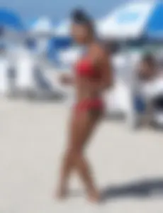 Christina Milian in red bikini in Miami with hard nipples