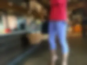Starbucks milf sexy in light purple leggings with decent ass and mound