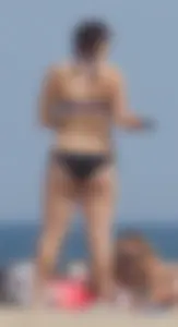 3 girls on the beach in bikinis with big boobs, one brunette and two blondes