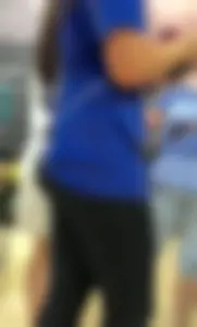 Shoe store employee with a nice ass in leggings and slight vtl