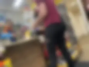 Quick blonde in black leggings