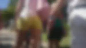 Milf in yellow shorts with vpl and a wedgie