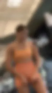 Innocent teen in see through orange spandex shorts, thick brunette in soft gray spandex shorts
