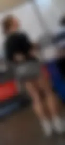Unbelievable peach in grey spandex shorts