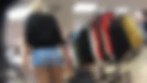 Blonde with a nice ass shopping in little jean shorts