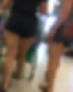 Big booty daughter in spandex shorts shopping with mom in denim shorts