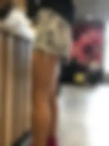 Legs in Shorts Cafe Closeup Candid